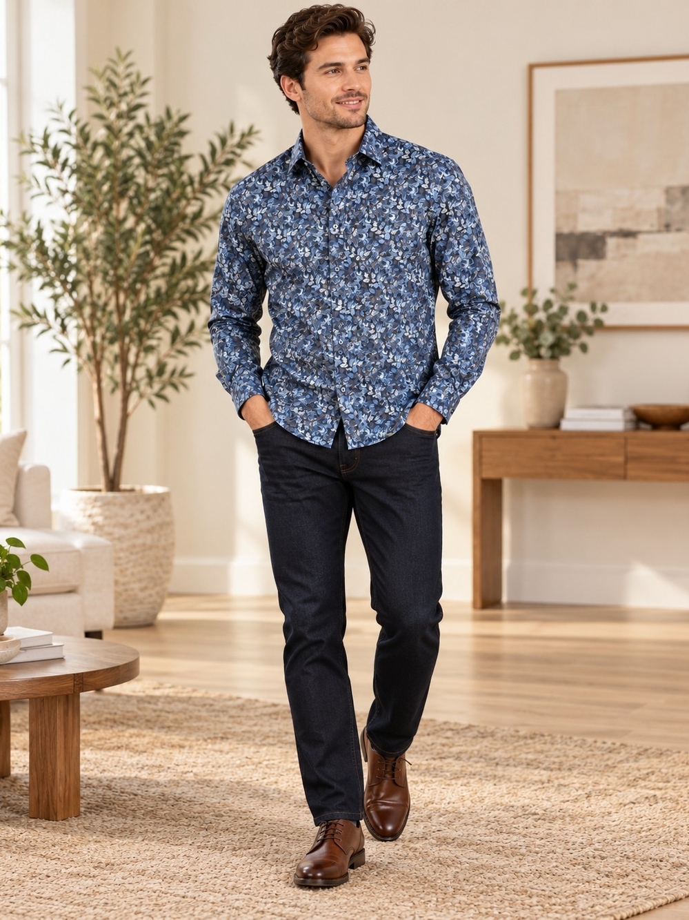 H&M Men's Slim Fit "Easy Iron" Long-Sleeve Button-Up Shirt – Size Medium